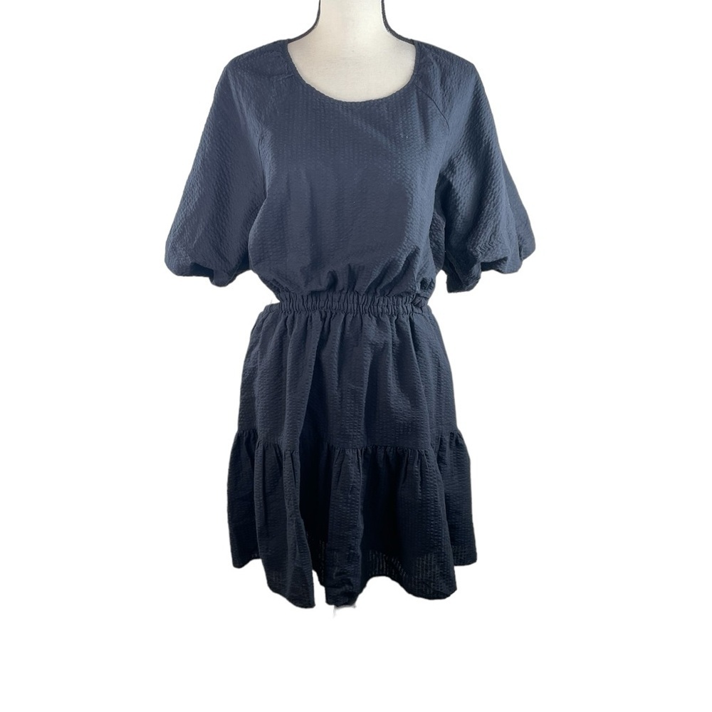Madewell Puff Sleeve Open Back Button Back Dress Midi  Boho Minimalist NWT XL